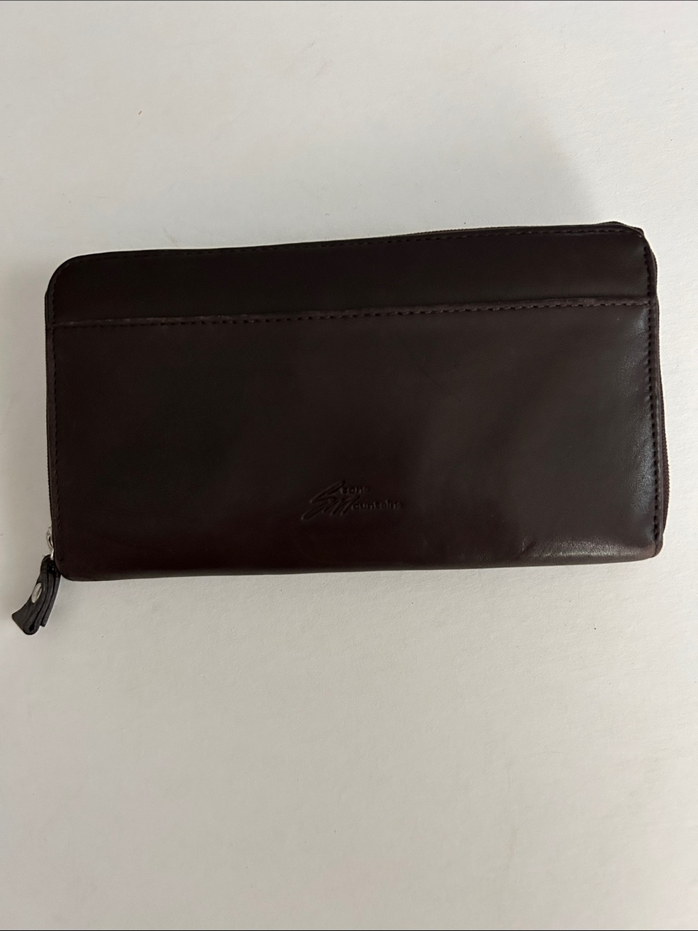 STONE MOUNTAIN Zip Around Leather Wallet Dark Brown Card Money Coin Pockets